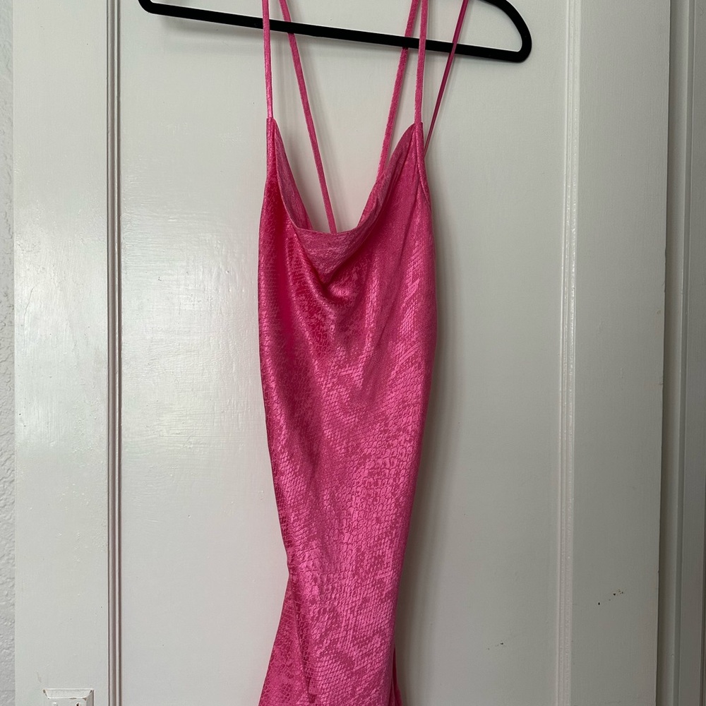 Zara Pink Satin snakeskin Slip Dress